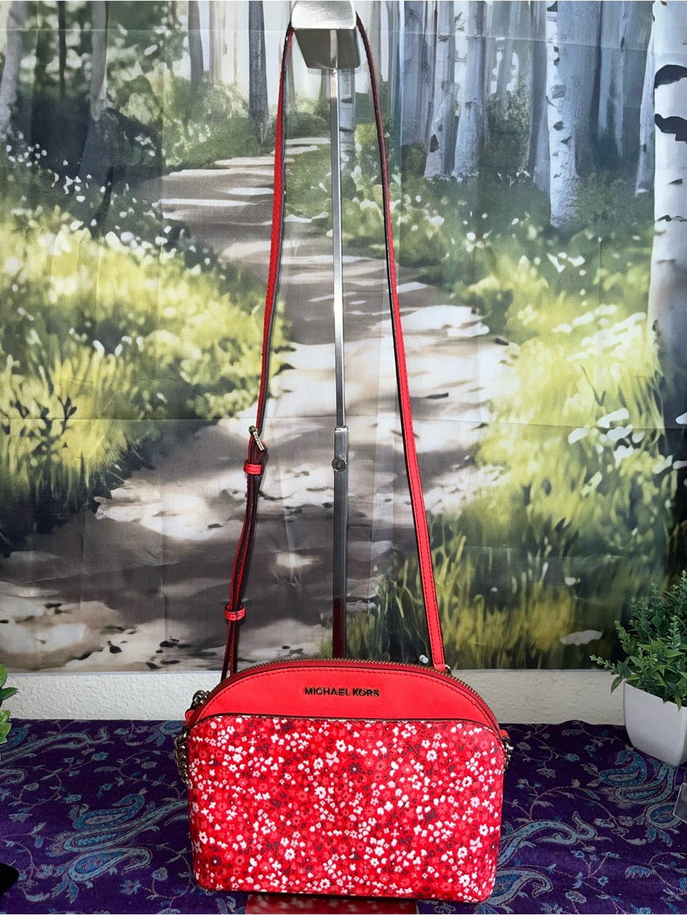Michael Kors Red Floral Crossbody Dome Bag